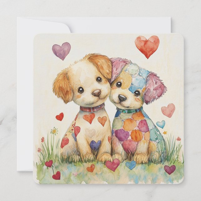 Patchwork Pups Valentine Holiday Card (Front)