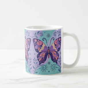 Patchwork Purple and Aqual Butterfly Coffee Mug