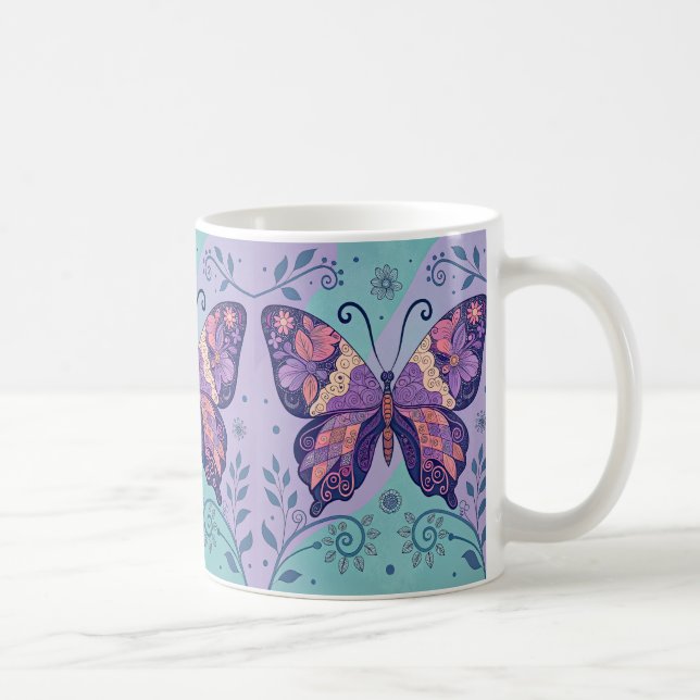 Patchwork Purple and Aqual Butterfly  Coffee Mug (Right)