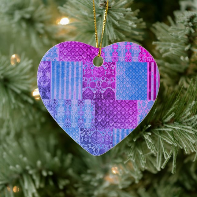 Patchwork Purple and Blue  Ceramic Tree Decoration (Tree)