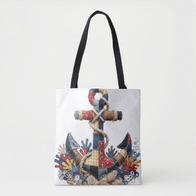 Patchwork Quilt Anchor Tote Bag (Front)