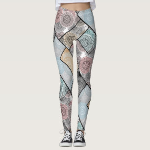 Patchwork quilt ceramic tile circles mandala paste leggings