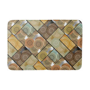 Patchwork quilt ceramic tile circles mandala patch bath mat