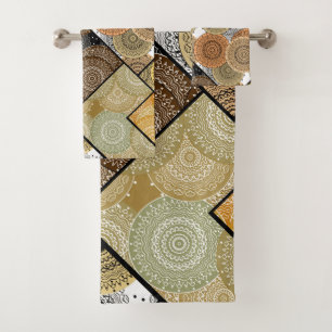 Patchwork quilt ceramic tile circles mandala patch bath towel set