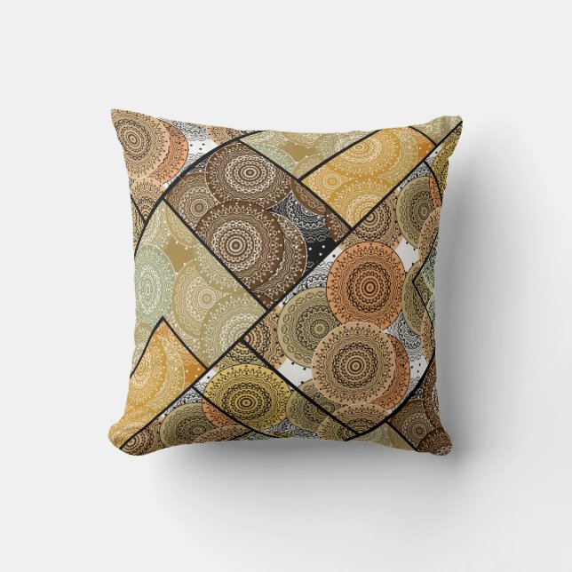 Patchwork quilt ceramic tile circles mandala patch cushion (Front)