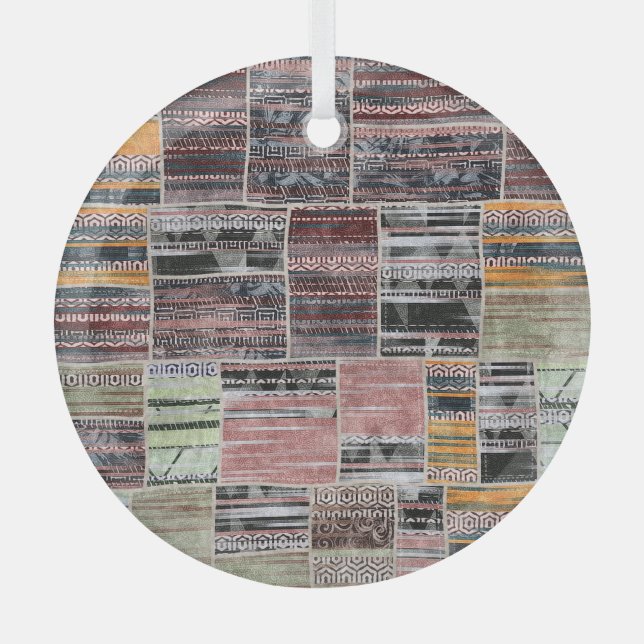 Patchwork Quilt Collage Seamless Print. Glass Tree Decoration (Front)