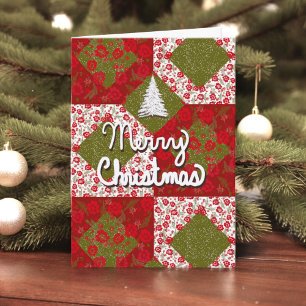 Patchwork Quilt Custom Christmas Card Red Green