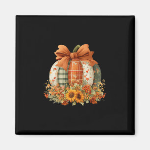 Patchwork Quilt Floral Pumpkin Coquette Fall Thank Magnet