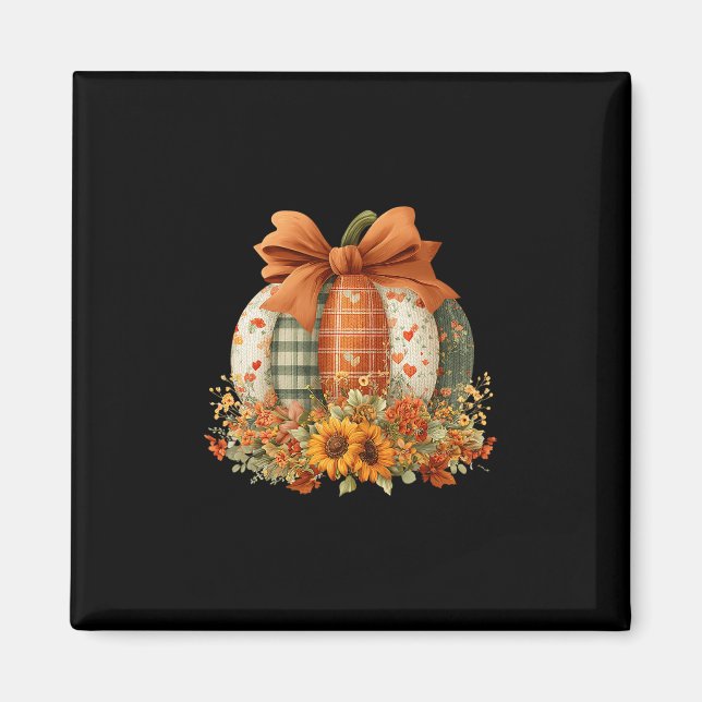 Patchwork Quilt Floral Pumpkin Coquette Fall Thank Magnet (Front)