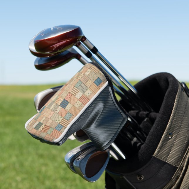 Patchwork quilt in muted colours Golf Head Cover (In Situ)