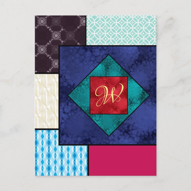 Patchwork Quilt Monogram Postcard (Front)