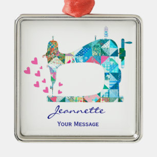 Patchwork Quilt Sewing Machine Metal Tree Decoration