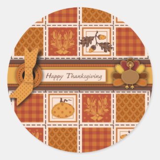 Patchwork Quilted-look Thanksgiving Classic Round Sticker