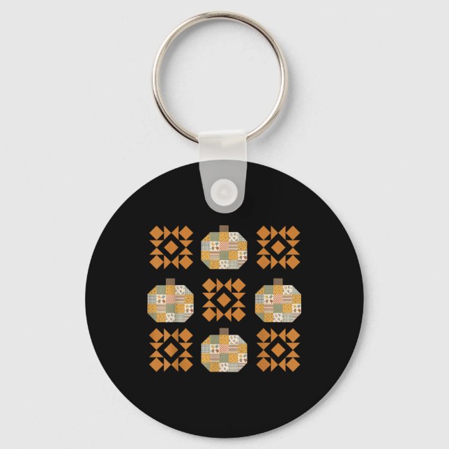 Patchwork Quilter Fall Pumpkin Quilt Block Autumn  Key Ring (Front)