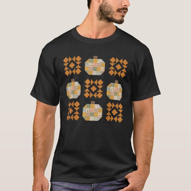Patchwork Quilter Fall Pumpkin Quilt Block Autumn  T-Shirt (Front)