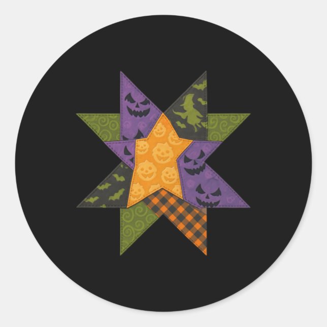 Patchwork Quilting Block Star Pattern Halloween Qu Classic Round Sticker (Front)