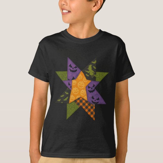 Patchwork Quilting Block Star Pattern Halloween Qu T-Shirt (Front)