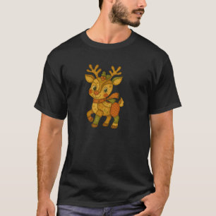 Patchwork Reindeer Christmas Winter Holiday Pullov T-Shirt