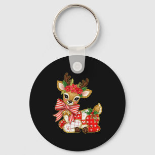 Patchwork Reindeer Preppy Girly Christmas Xmas Hol Key Ring