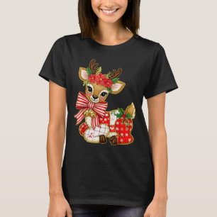Patchwork Reindeer Preppy Girly Christmas Xmas Hol T-Shirt