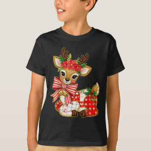 Patchwork Reindeer Preppy Girly Christmas Xmas Hol T-Shirt