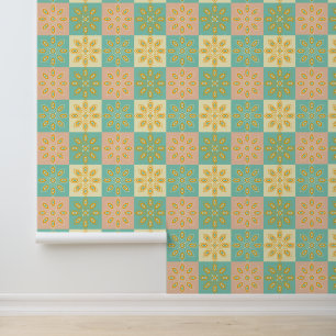 Patchwork Retro Mid Century Floral Wallpaper