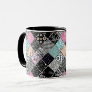 Patchwork retro vintage colours patchwork quilting mug