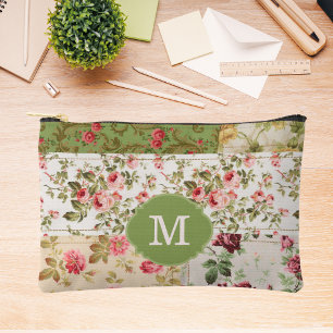 Patchwork Rose Custom Monogram Pencil Case Accessory Pouch