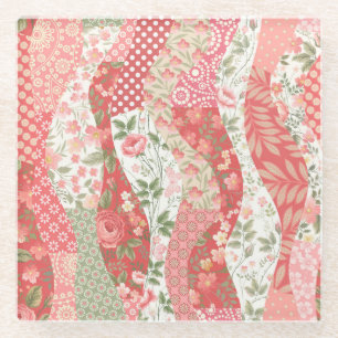 Patchwork roses: seamless pattern design. glass coaster