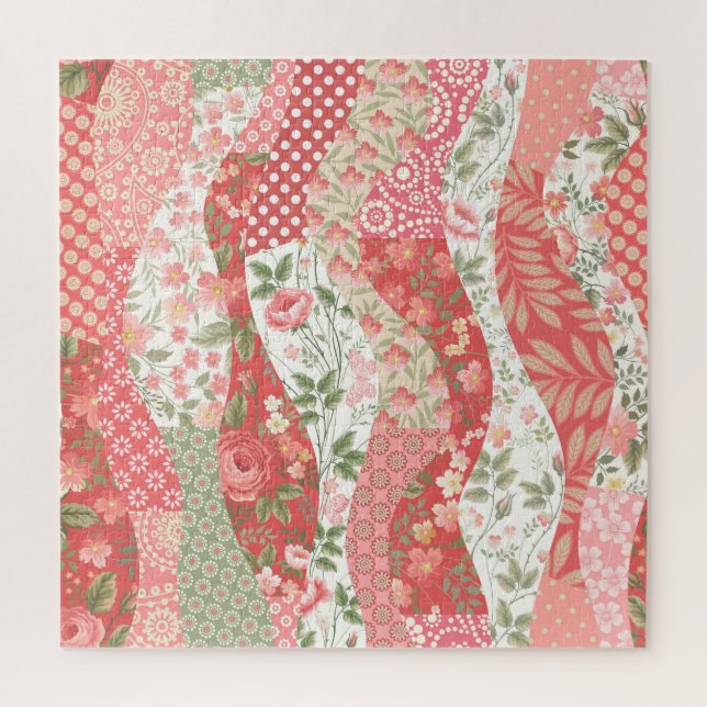 Patchwork roses: seamless pattern design. jigsaw puzzle (Vertical)