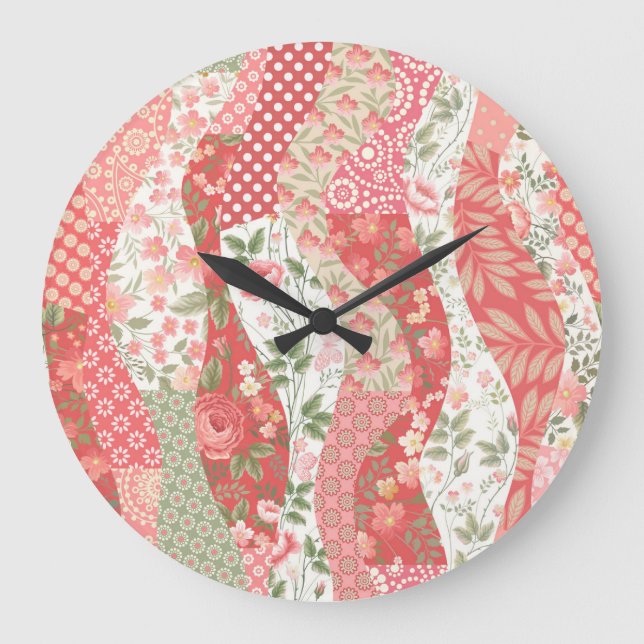 Patchwork roses: seamless pattern design. large clock (Front)