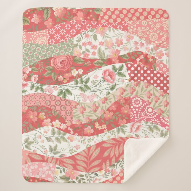 Patchwork roses: seamless pattern design. sherpa blanket (Front)
