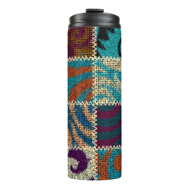 Patchwork Rough Canvas Vintage Imitation Thermal Tumbler (Front)