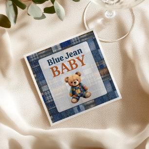 Patchwork Rustic Denim Bear Blue Jean Baby Shower Napkin