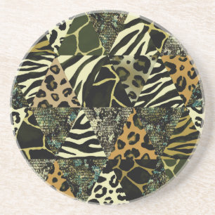 Patchwork Safari: Watercolor Animal Print. Coaster