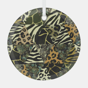 Patchwork Safari: Watercolor Animal Print. Glass Tree Decoration