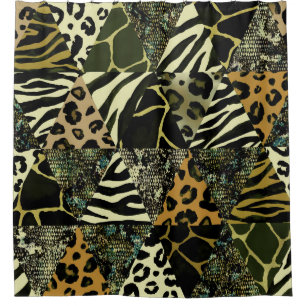 Patchwork Safari: Watercolor Animal Print. Shower Curtain