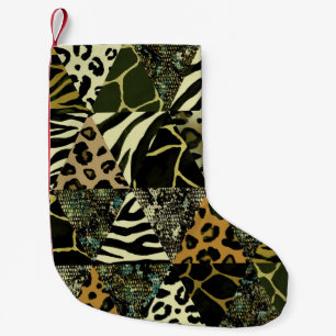 Patchwork Safari: Watercolor Animal Print. Small Christmas Stocking