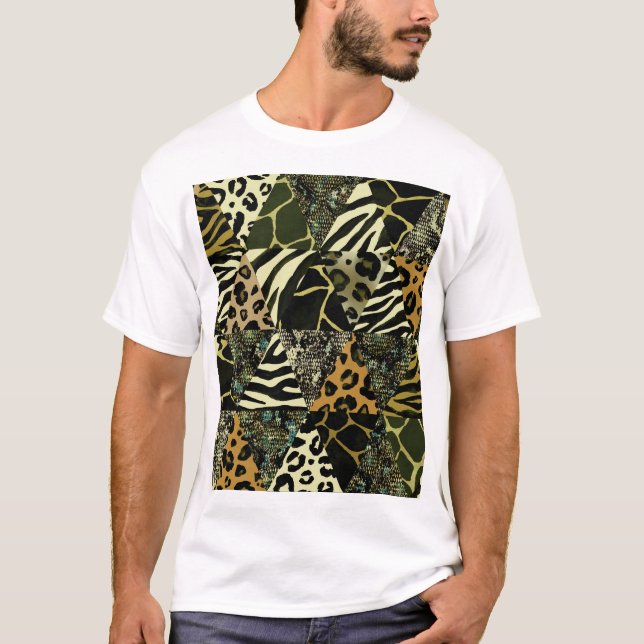 Patchwork Safari: Watercolor Animal Print. T-Shirt (Front)