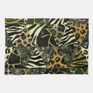 Patchwork Safari: Watercolor Animal Print. Tea Towel