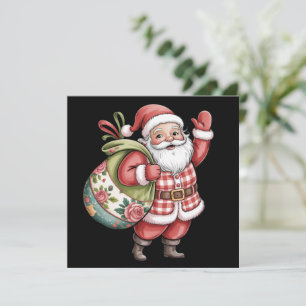 Patchwork Santa Christmas Retro Merry And Bright Holiday Card