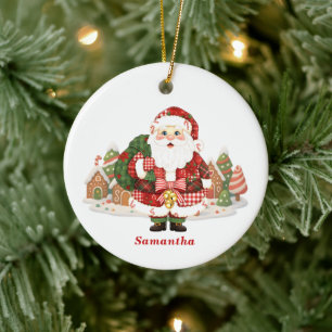 Patchwork Santa Claus Christmas Ceramic Tree Decoration