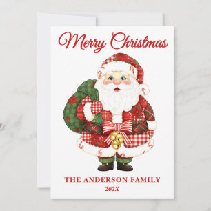 Patchwork Santa Claus Christmas Holiday Card