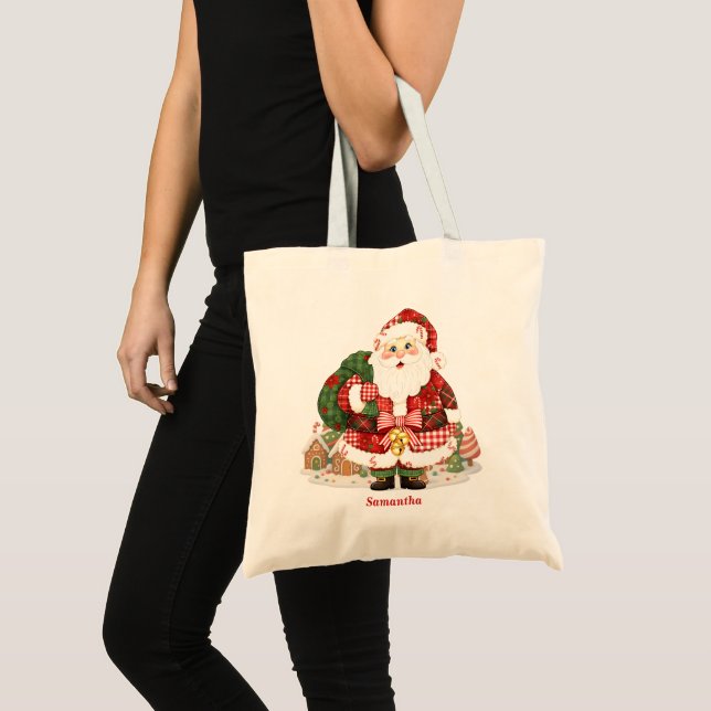 Patchwork Santa Claus Christmas Tote Bag (Front (Product))