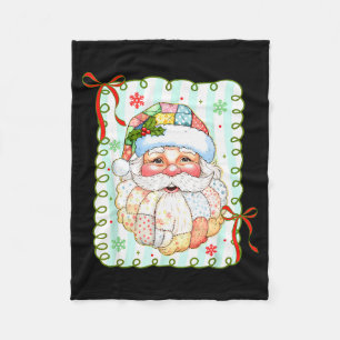Patchwork Santa Claus Face Coquette Merry Christma Fleece Blanket