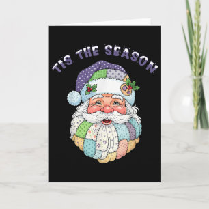 Patchwork Santa Claus Face Preppy Girly Christmas  Card