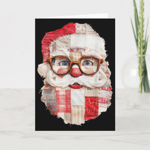 Patchwork Santa Claus Face Preppy Girly Christmas  Card