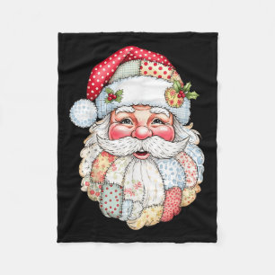 Patchwork Santa Claus Face Preppy Girly Christmas  Fleece Blanket