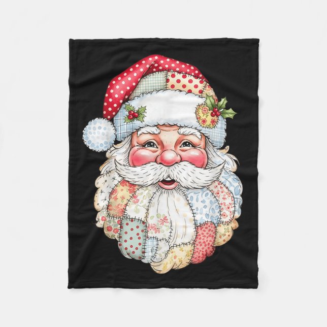 Patchwork Santa Claus Face Preppy Girly Christmas  Fleece Blanket (Front)