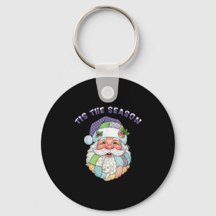 Patchwork Santa Claus Face Preppy Girly Christmas  Key Ring